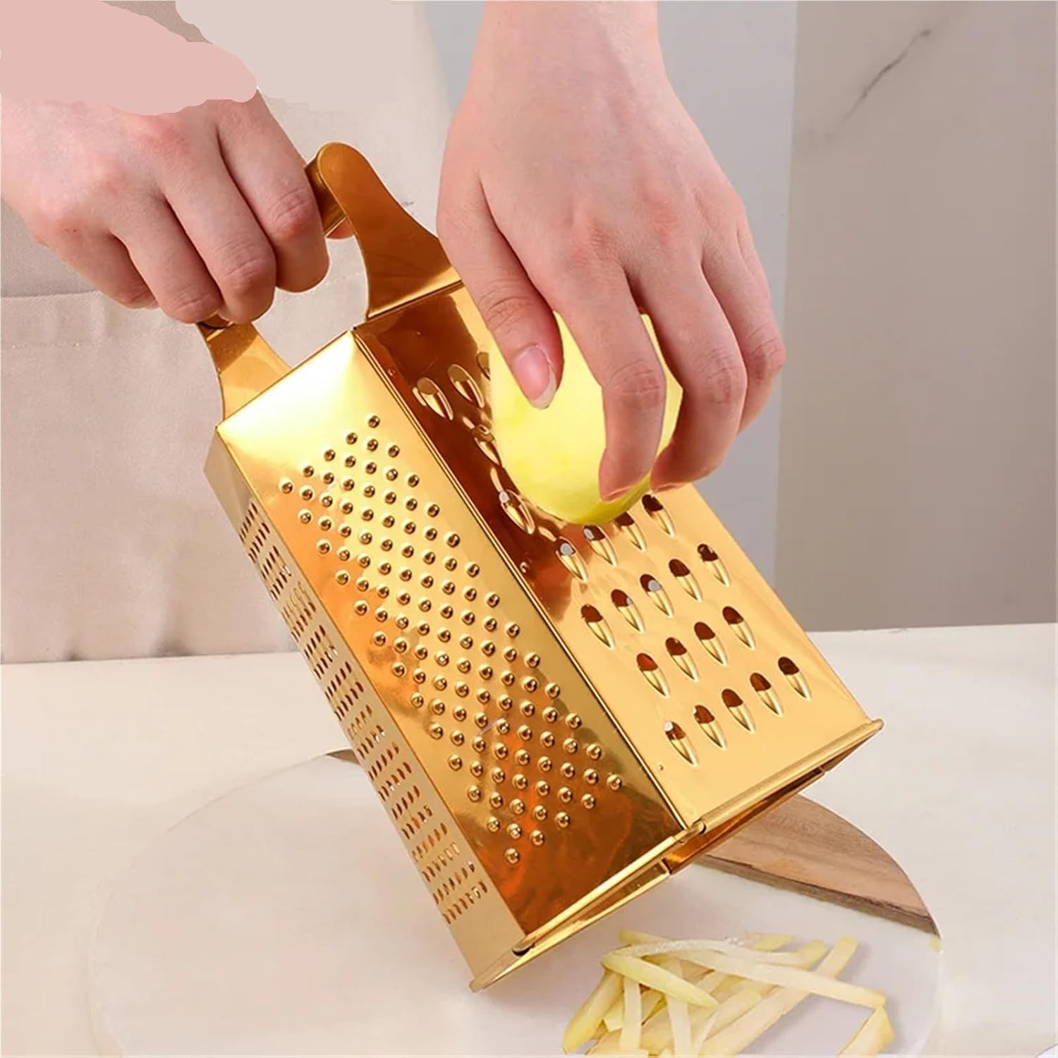 Stainless Steel 6 Sides Box Grater Slicer Shredder Manual Cheese Potato Fruit Vegetable Cutter Kitchen Tool(1gold)