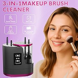 3 IN 1 Electric Makeup Brush Cleaner,Automatic Makeup Brush Cleaner with Makeup Brush Dryer,Portable USB Deep Cleaning for All Size Beauty Makeup Brush Set,Blush Brush (Grey)