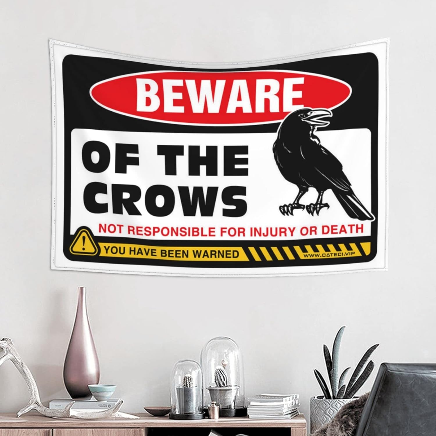 Boys Room Decor Teenager Beware Of Crows Tapestry Funny Bar Decor Funny Bar Decor(75X100CM)