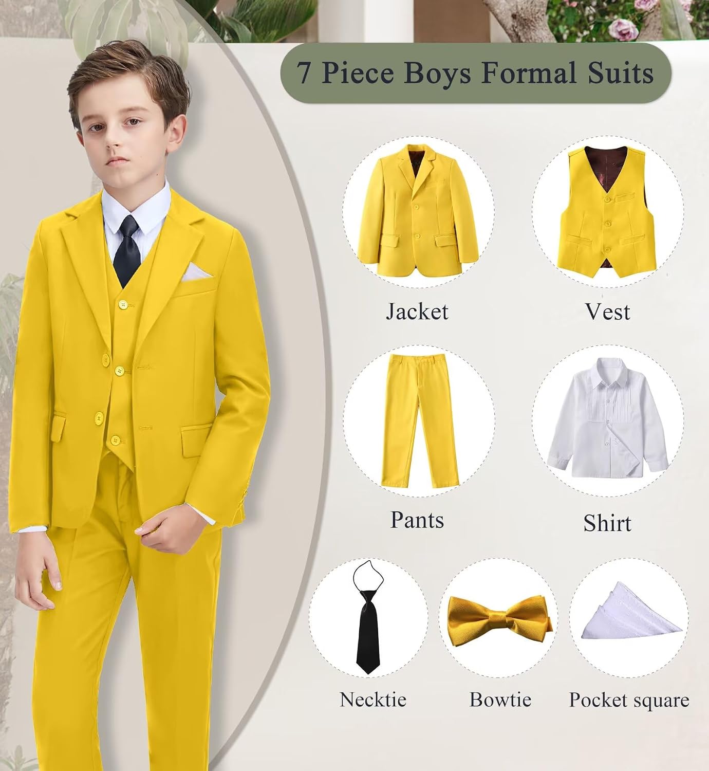 boys suit kids tuxedo suits for boys formal blazer suit set easter wedding outfit with tie and pocket square yellow-7pcs 2