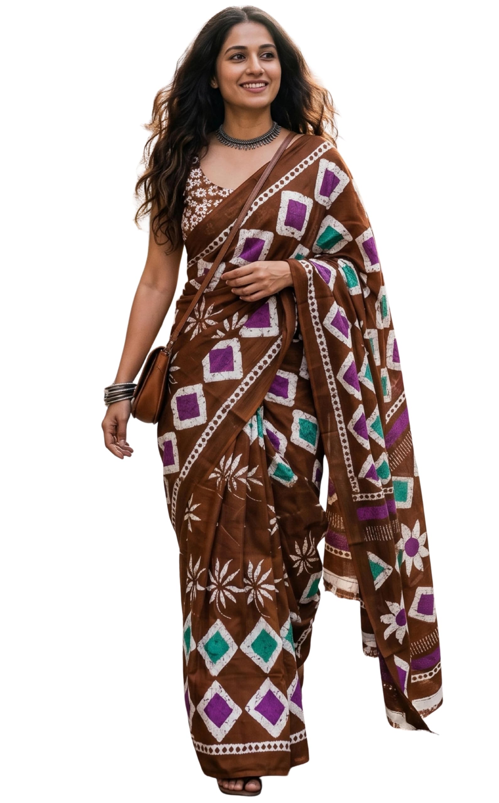 Women's Mulmul Cotton Saree, Kalamkari Handblock Print, Ekat Design Sadi, 5.5 Metre with Blouse Piece-image-24