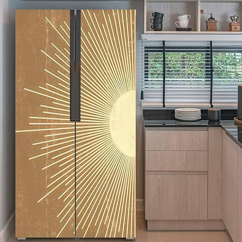 Miniatura 8 de Juego de envolturas de vinilo autoadhesivo bohemio para refrigerador, diseño abstracto de sol, minimalista, para pared, geométrico, abstracto, para