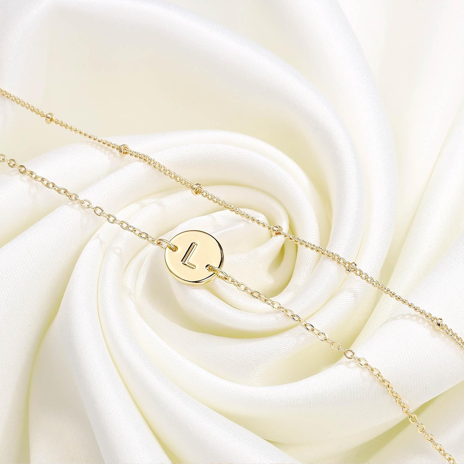 MONOZO Gold Initial Bracelets for Women Girls - Dainty 14K Gold Plated Layered Beaded Letter Initial Bracelet 26 Alphabet Disc Monogram Charm Bracelet Jewelry Gifts for Her - Image 5