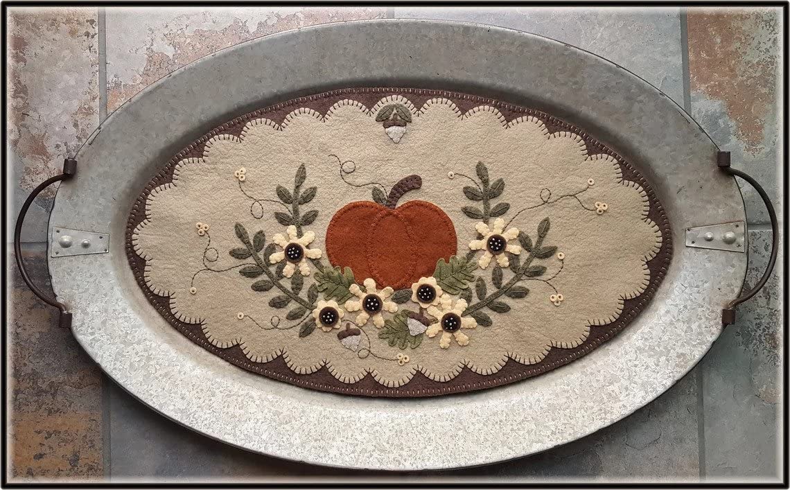 OTR Felt Picking Pumpkins Penny Rug Kit Pre Washed Wool Applique Kit Fall Pattern Table Mat 245 TREAT