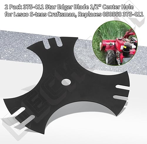 Miniatura 6 de DECKMAN Paquete de 2 hojas de acero endurecido 375-411 Star Edger Blade 12 pulgada agujero central para bordes S-tens, Craftsman Walk Behind Edger