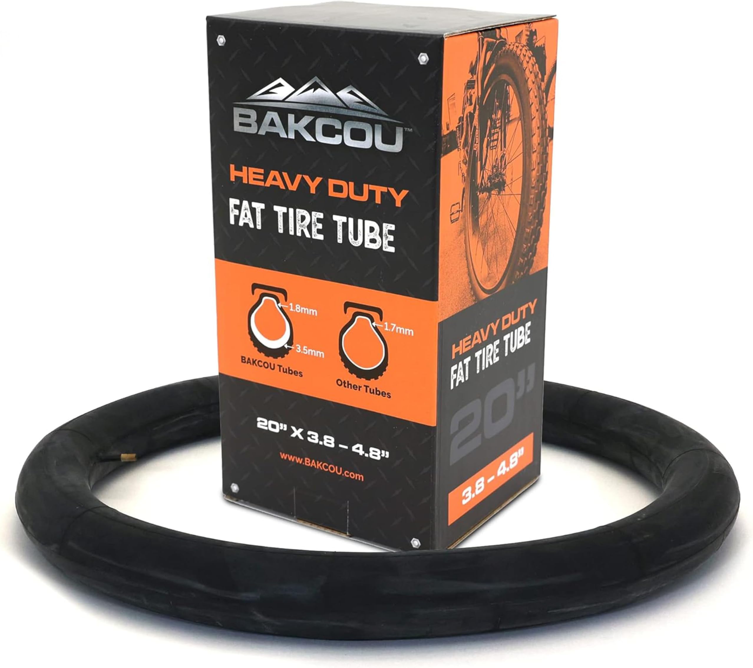 Bakcou Fat Tire Bike Tube, 26, 24, 20 x 4 Inch, Heavy Duty, Schrader Valve, Black. Perfect for e Bike, Fat tire Electric Mountain Bike or Any Bike.