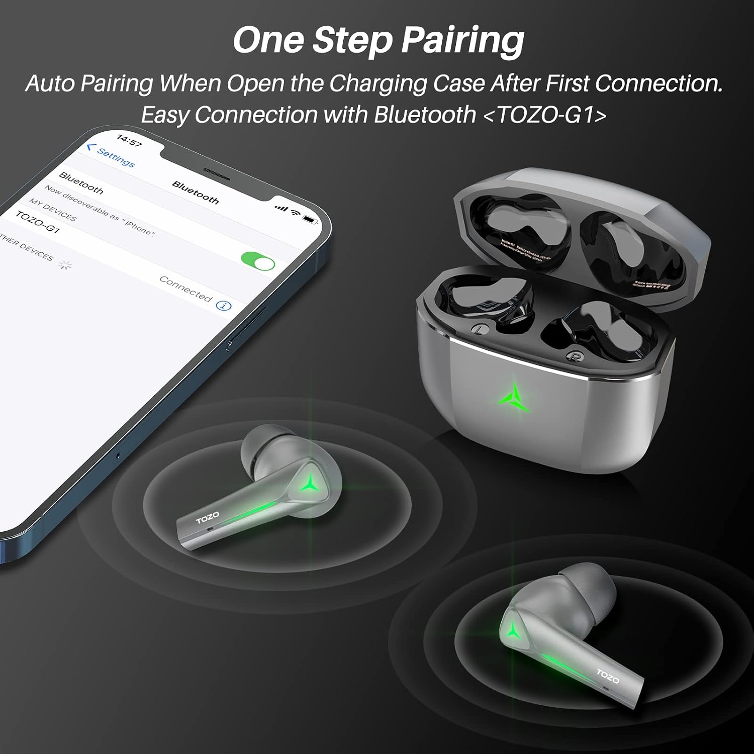 TOZO G1 Earbuds (2022) Immerse yourself in the rich sound of Deep Bass and relish 6 hours of playback, extendable to 30 hours with the charging case. Stay informed with the 3-level LED indicator, powered by Bluetooth 5.3 technology.