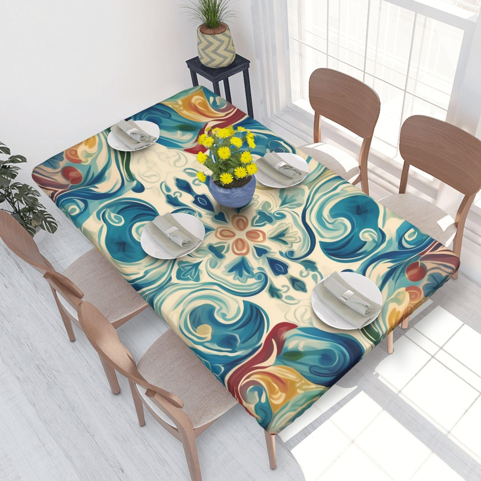 Beautiful Color Waterproof Square Table Cover Elastic Fitted Tablecloth Oil Proof Table Protector For 4ft Table