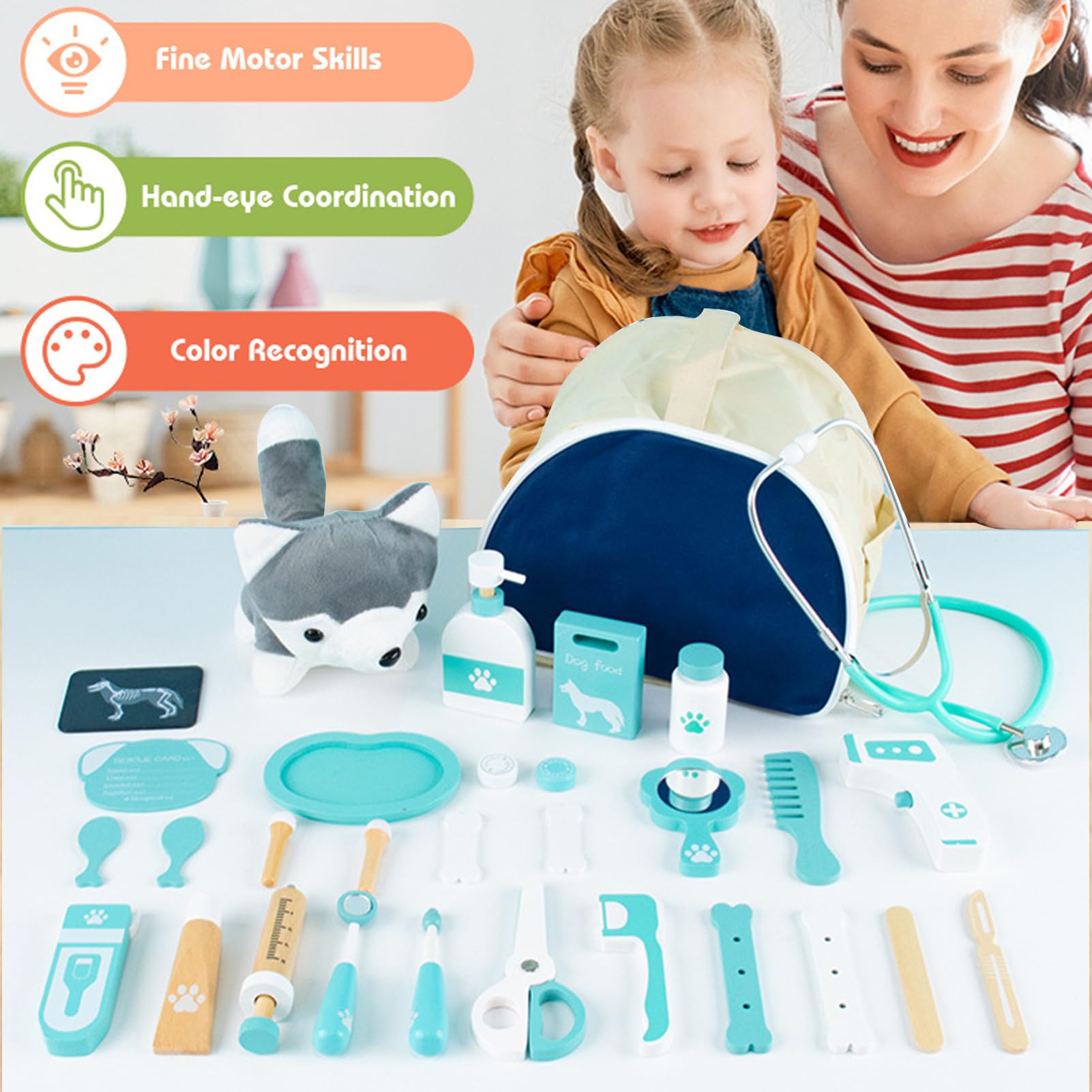 di simulazione di dottore, giocattoli da infermiera per bambini | 25 pezzi e custodia per il trasporto, di visite a casa per bambini piccoli, di simulazione Doctor Nurse Playset V