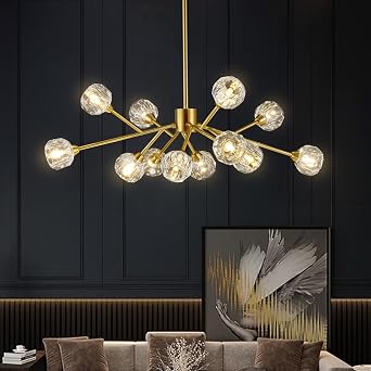Weesalife Sputnik Chandeliers Modern Crystal Pendant Lighting Gold Chandelier 12 Lights Mid Century Ceiling Light Fixtures for Dining Room Kitchen Island Living Room Bedroom Bar