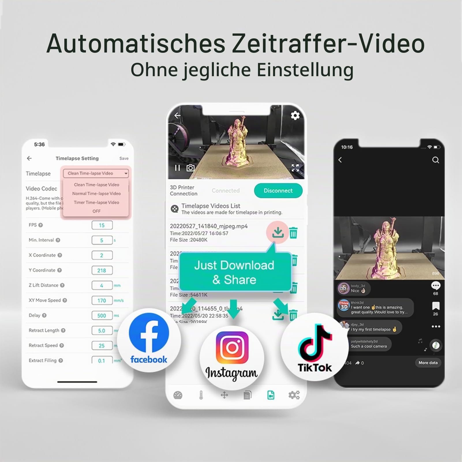 Beagle Kamera für 3D Drucker, Plug & Play, Fernüberwachung, Zeitraffervideos Kamera, Unterstützung von PC/APP, mit 32G SD Karte, WLAN Verbindung