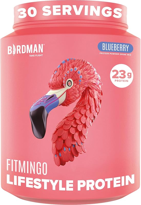BIRDMAN Fitmingo Proteína Vegana en Polvo con Inositol, Potenciadores de Colágeno, Ácido Hialurónico y Vitaminas | Bajo en carbohidratos, sin lácteos, sin lactosa, bajo en calorías, 23 g de proteína de arándano en polvo a base de plantas