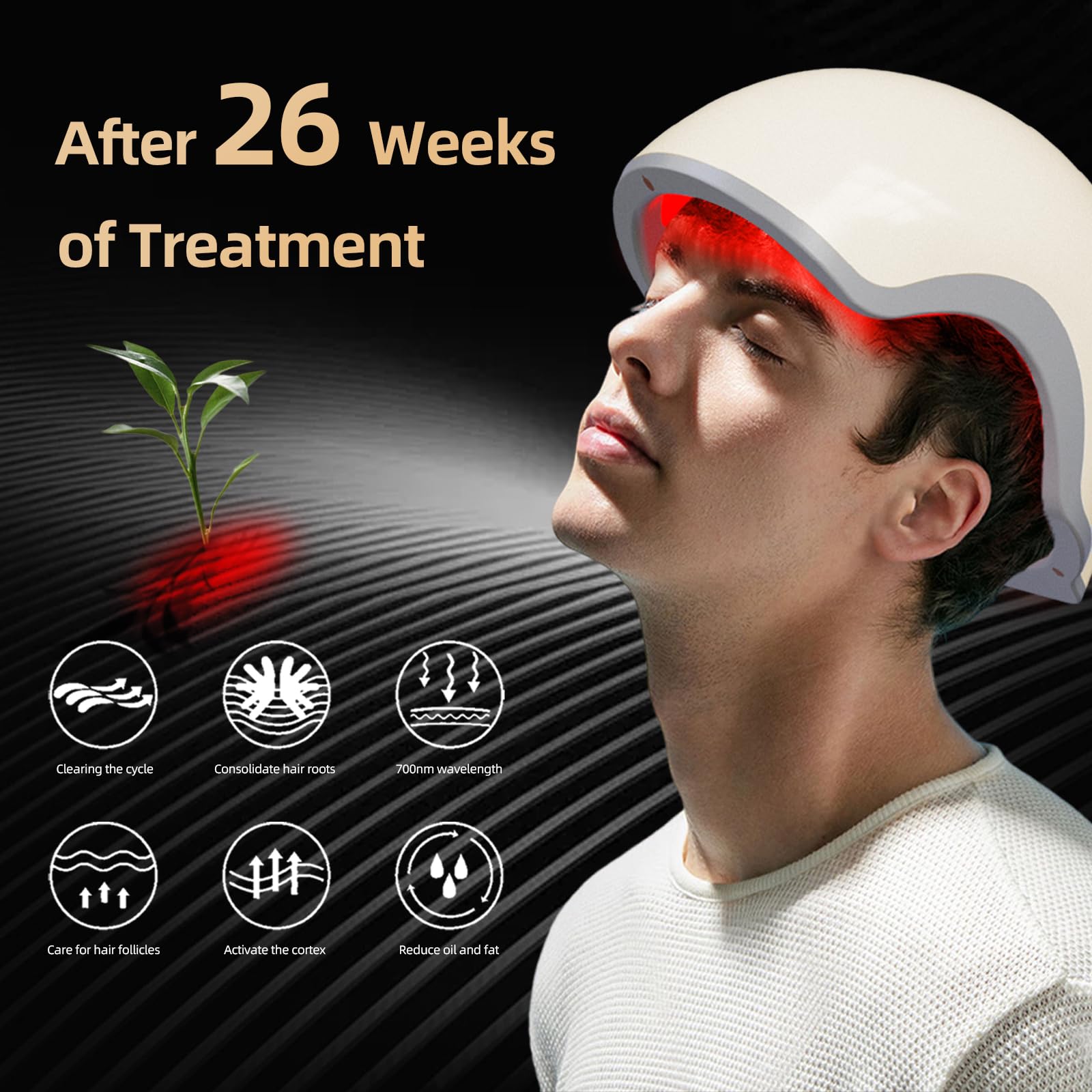 Elitzia ETIFHG1 Laserowa nasadka na porost włosów 660-850 nm, terapia światłem na podczerwień, terapia światłem czerwonym na wypadanie włosów, światło LED, czarne leczenie odrastania włosów, dla