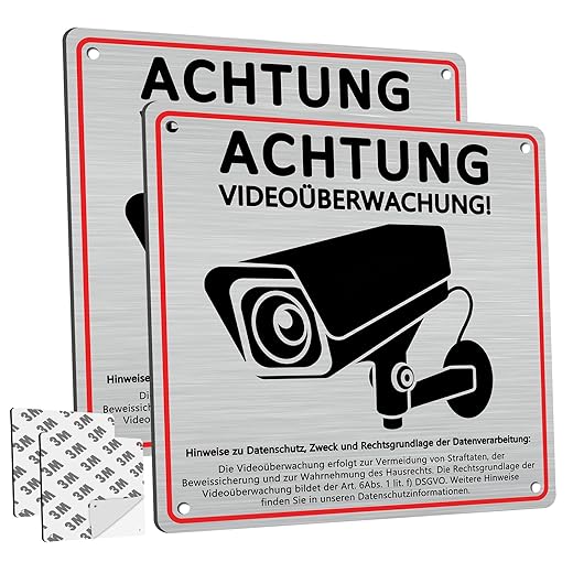 2er Set Aluminium Schild Videoüberwachung