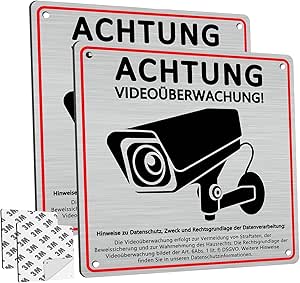2er Set Videoüberwachung Schilder 30x20cm - Wetterfestes PVC Für Privatgrundstück