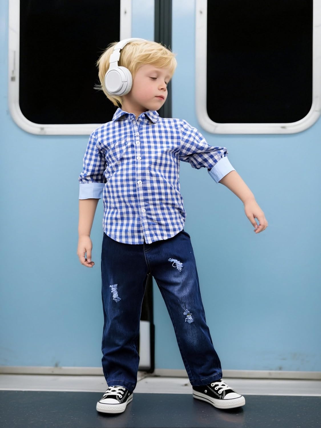 4-8 Years Boys Plaid Shirts & Denim Jeans Outfit Clothing Casual Toddler Boy Fashion - Image 5