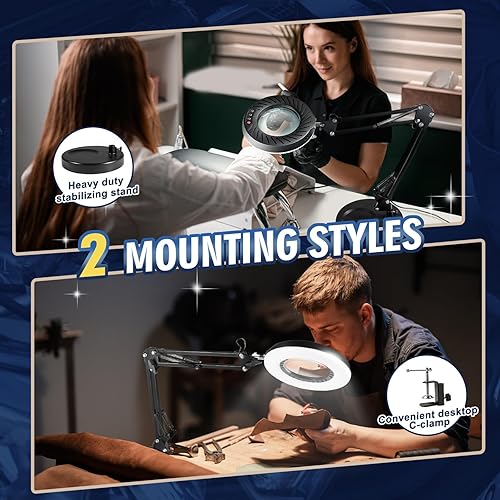 Miniatura 7 de 12 lupas con luz y soporte, 144 LED más brillantes, 10 brillo regulable, 5 modos de color, lámpara de escritorio de metal manos libres para lectura