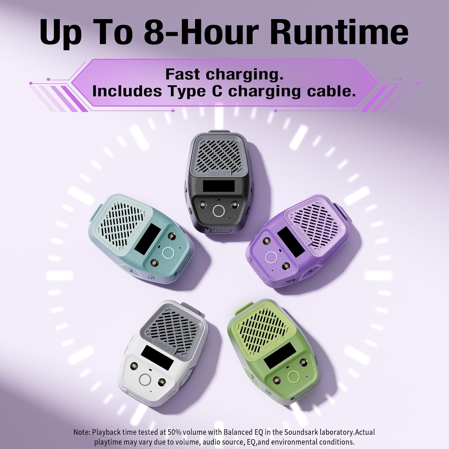 STAR1 Wearable Bluetooth Speaker, Clip-on Waterproof Speaker with LED Lighting & Clock Display, Built-in Microphone, Magnetic Design for Calls & Music (Purple) - Image 6