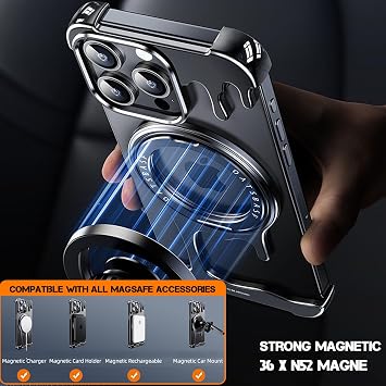 Liquid Metal Magnetic Case for iPhone 13 Pro/13 Pro Max, Shockproof Slim Phone Case with 360 Rotatable Stand, Frameless Design, Heat Dissipation
