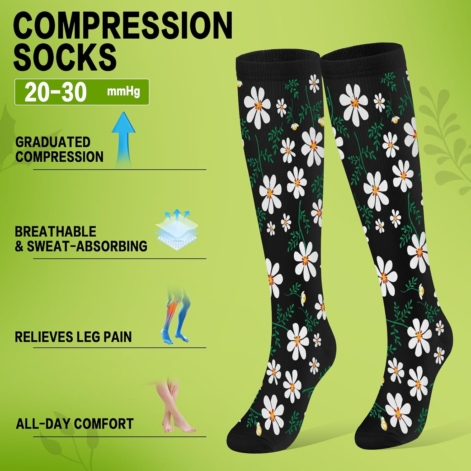Compression Socks for Women & Men 6 Pairs,20-30mmhg Knee High Compression Socks for Running,Athletic,Travel - Image 3