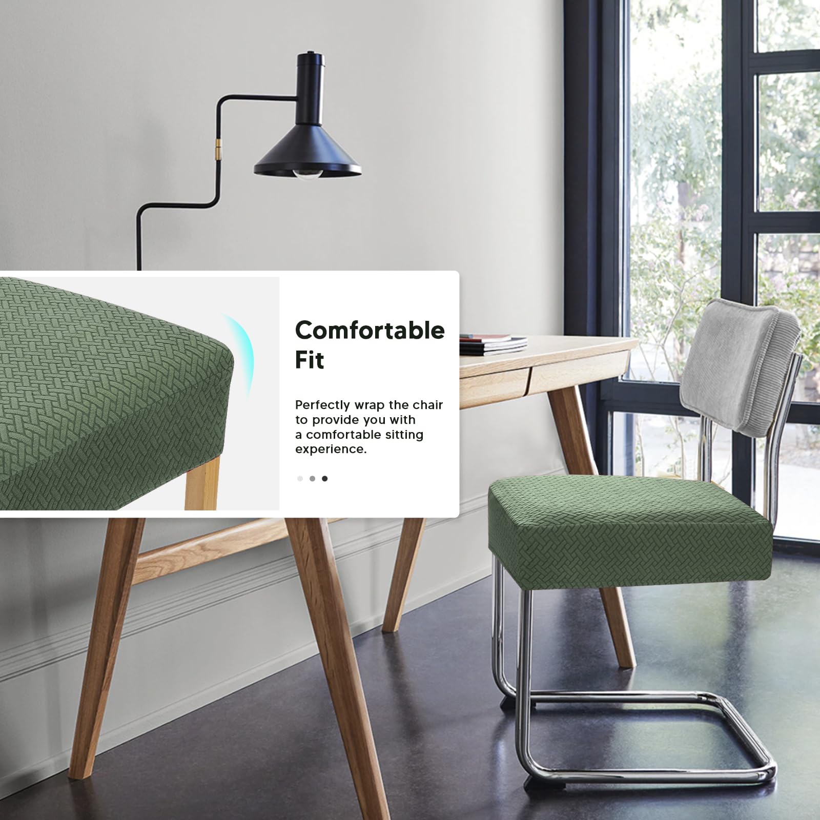 Coprisedie 4 Pezzi Coprisedia Elasticizzato Universale Jacquard Coprisedie per Sedia Fodere per Sedie da Cucina Lavabili Removibili Coprisedia Seduta per Hotel Ristorante (Verde Chiaro, 4 Pezzi)-TB