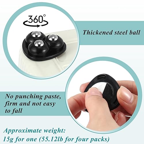 Miniatura 3 de Honoson 24 ruedas giratorias autoadhesivas de acero inoxidable, rueda universal de rotación de 360 grados para almacenamiento inferior (gris con 1