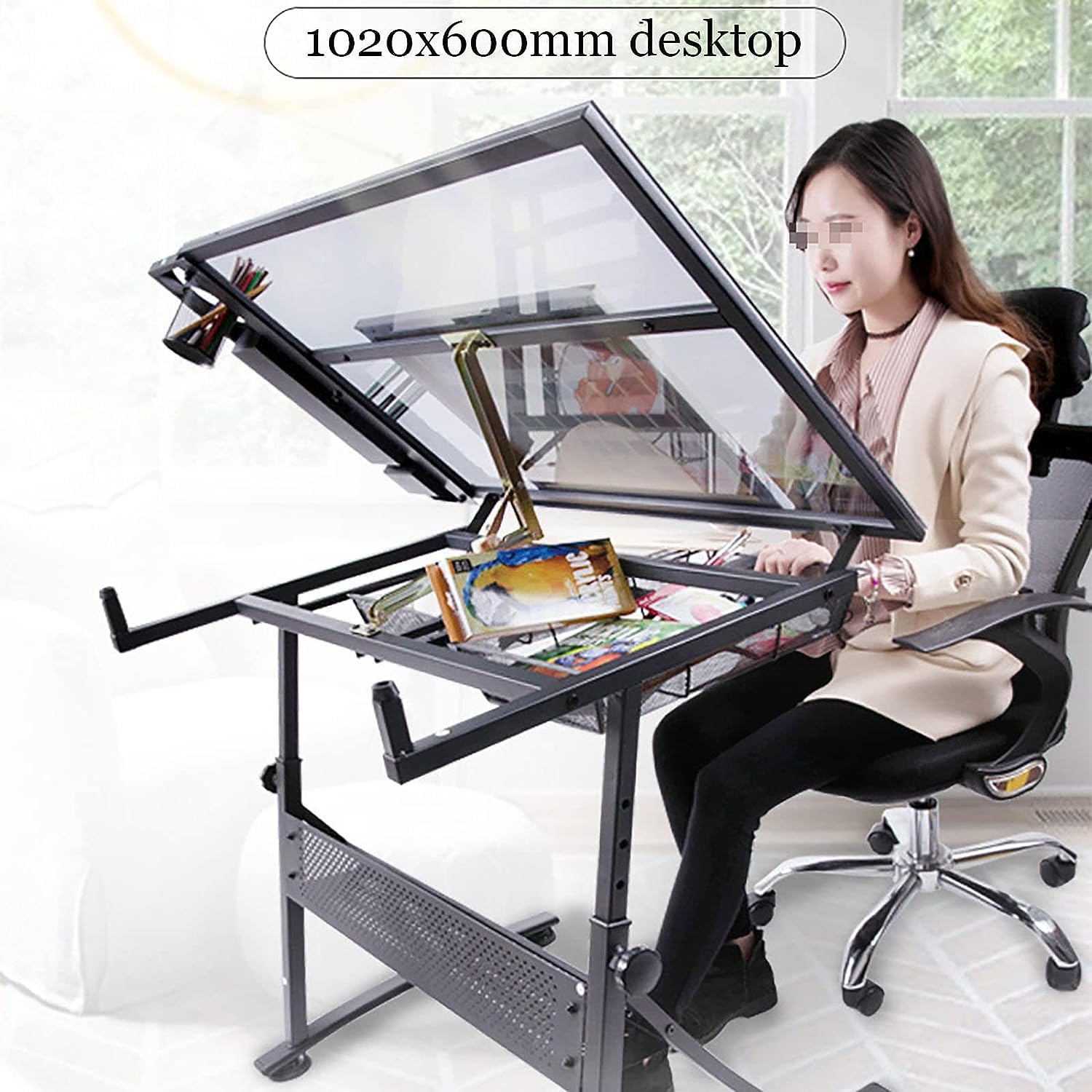 Genérico Mesa de Dibujo Ajustable, Mesa de Dibujo de Vidrio Templado con inclinación de 80 °, Mesa de Dibujo, Mesa de Artista, Mesa de Arte para Estudio Escolar en casa