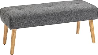 HOMCOM Multifunctional Bed End Bench Tufted Upholstered Shoe Bench Ottoman Footstool Linen Fabric for Entryway Living Room Grey