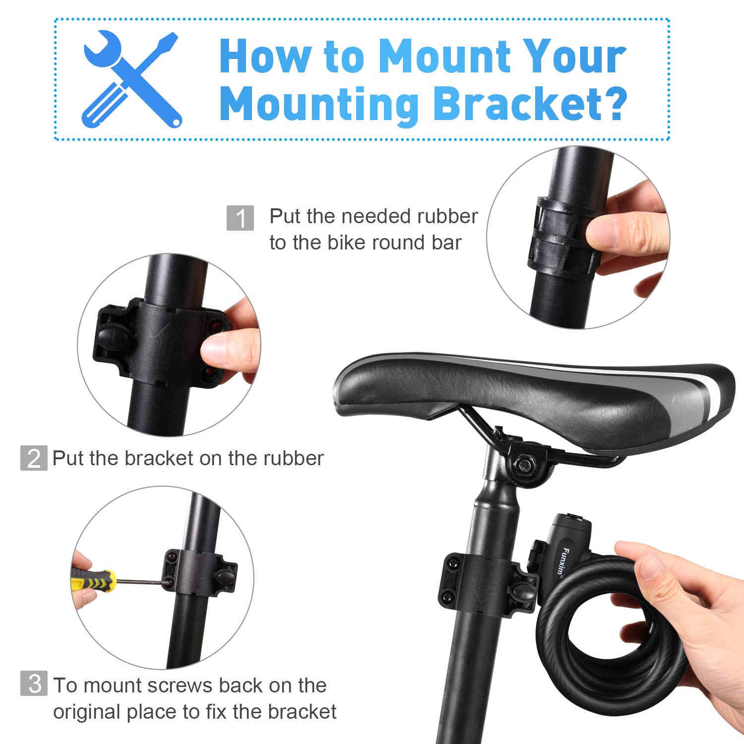 Antivol Vélo à Câble Acier 12mm X 1200mm Avec Clé Et Support - Cadenas De Sécurité Pour Vélo Urbain, VTT, Trottinette