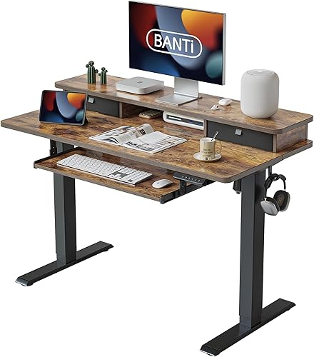 BANTI Escritorio eléctrico de pie ajustable de 48 pulgadas de altura con bandeja para teclado, escritorio de oficina en casa, estación de trabajo