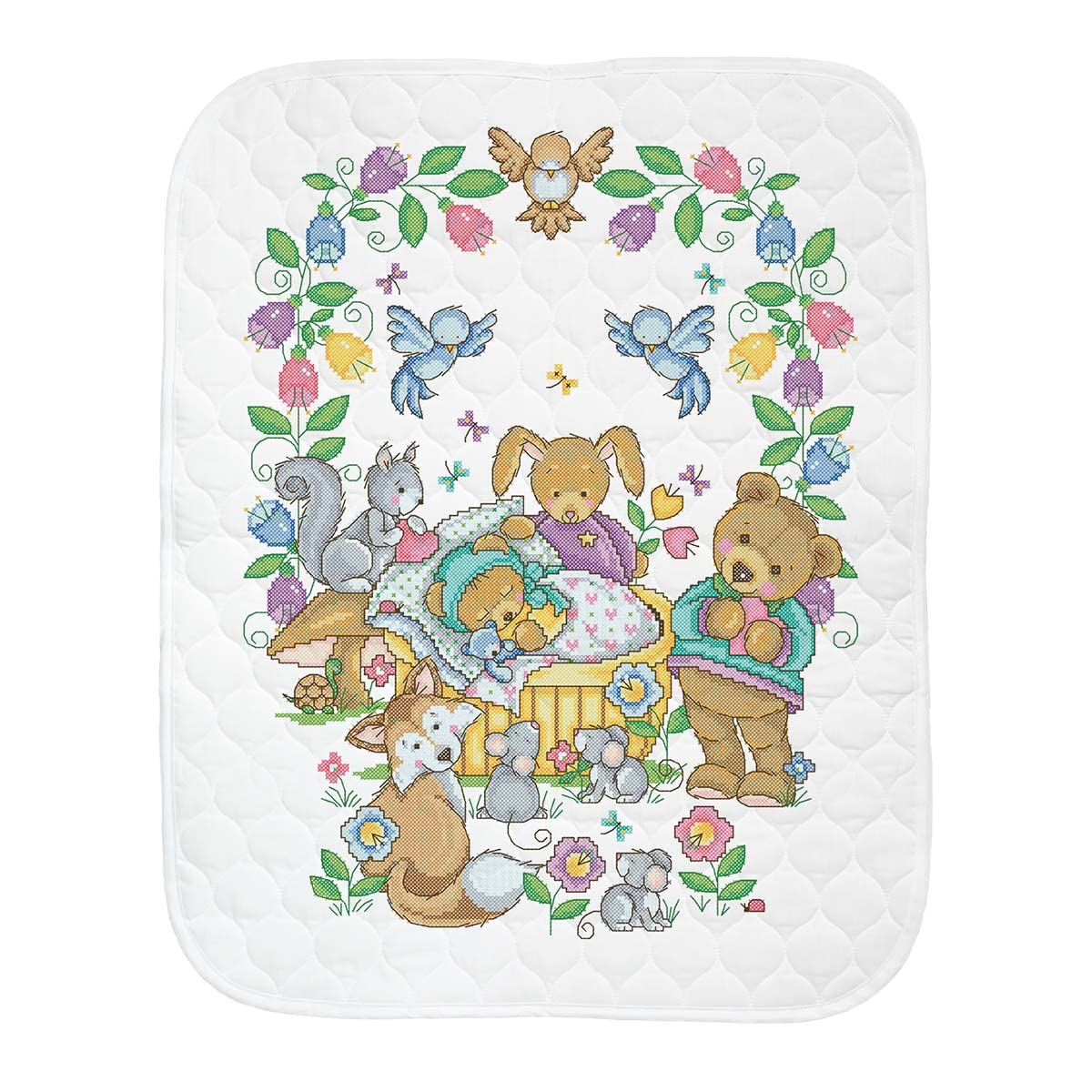 希少 ヴィンテージ 刺繍 1点物 キッズ ベッドカバー ナーサリー キルト 動物 Amazon.com: Herrschners Woodland Welcome Baby Quilt Stamped Cross