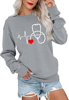YuzRong Women's Blouse Long Sleeve Shirt Womens Fashion Valentine's Day Print Round Neck Hoodless Sweater Long Sleeve Top Pullover Pullover Top Plain Loose Sweater