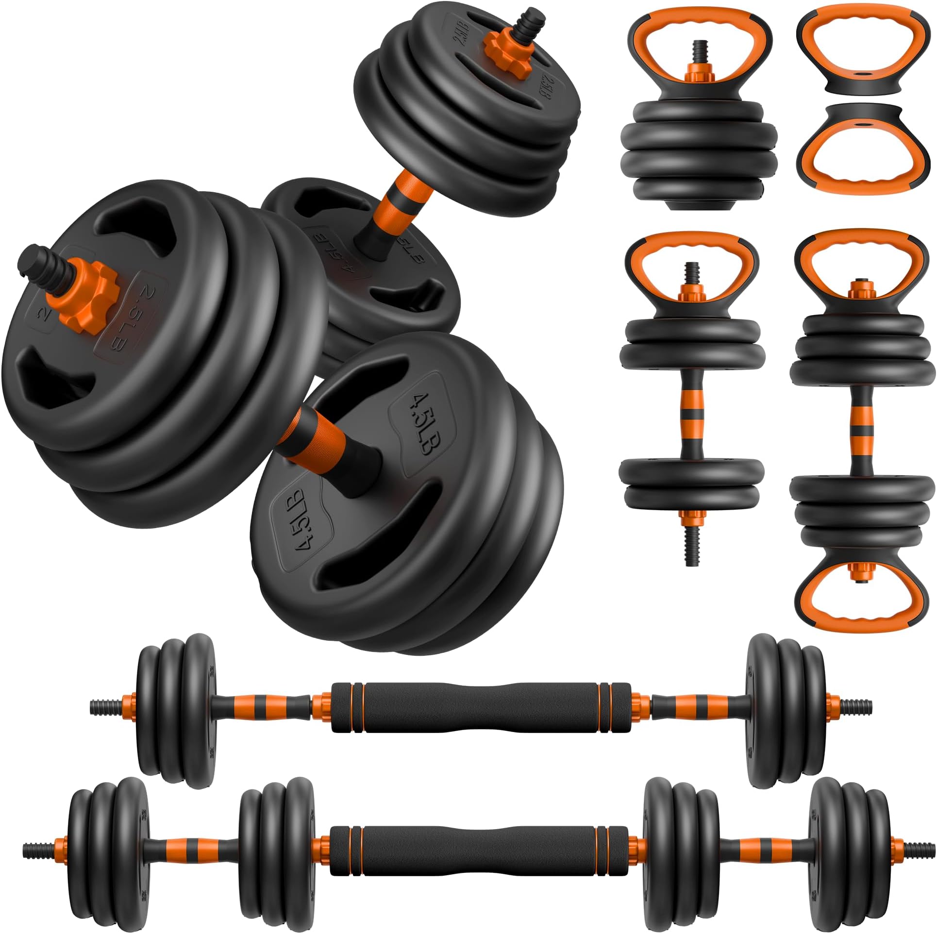 Adjustable Dumbbells 45lbs Free Weight Dumbbell Set with Connector Used as Barbell Kettlebells Adjustable Barbell Weights Set for Home Gym
