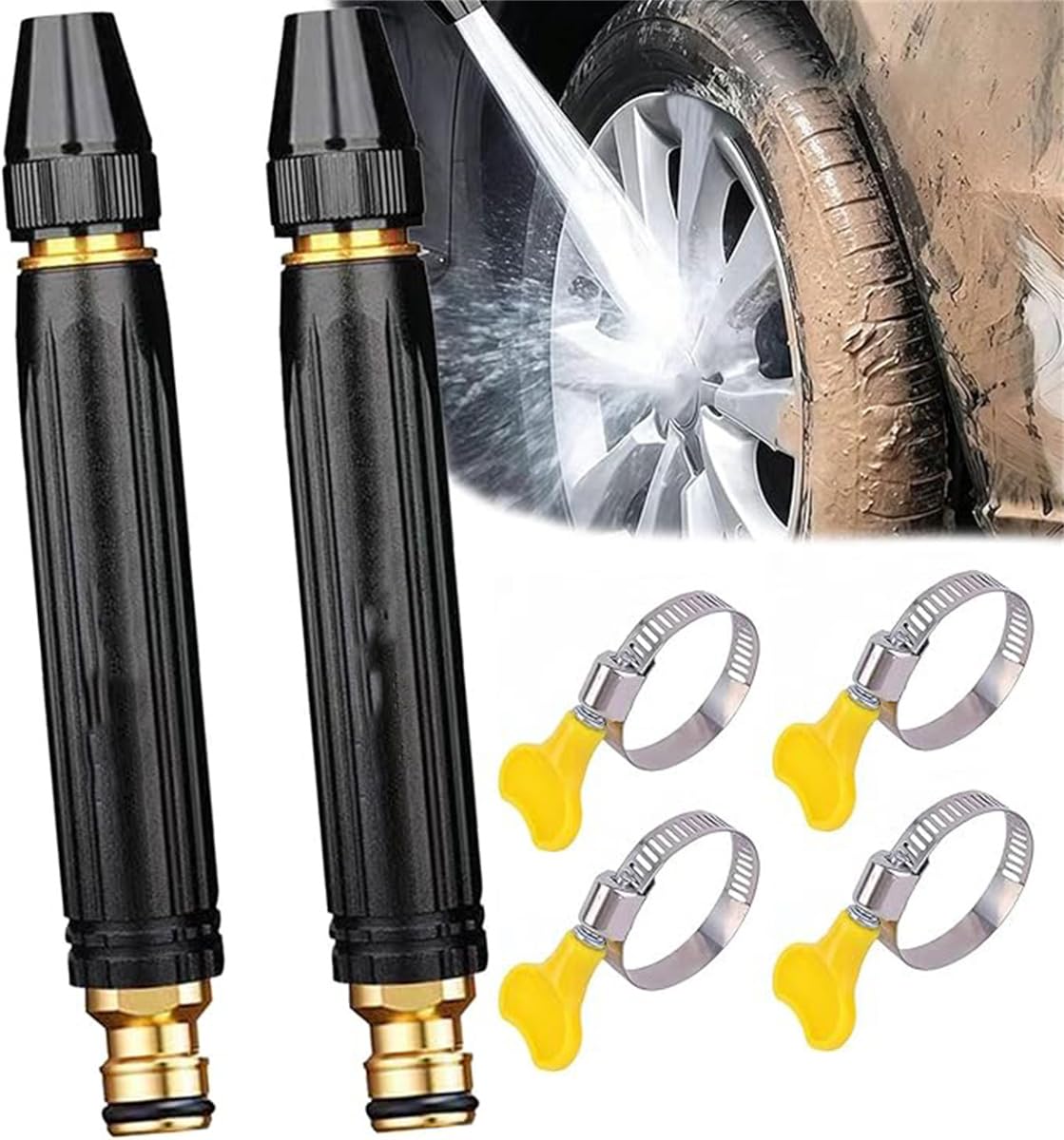 Home High-Pressure Car Wash Water Gun with Booster Nozzle, Home Car Wash Water Gun & Hose Set, 360° Rotating with Three Spray Modes, for Watering Plants, Vegetables, and Car Washing (2 Pcs)