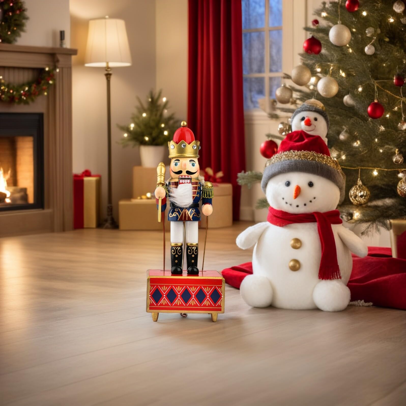 TOYANDONA Set 3 Carillon Schiaccianoci in Legno 32 CM Decorazioni Natalizie da Tavolo Soldatini Classici Rosso Verde e Blu Centrotavola Musicale per Feste e Regali di Natale