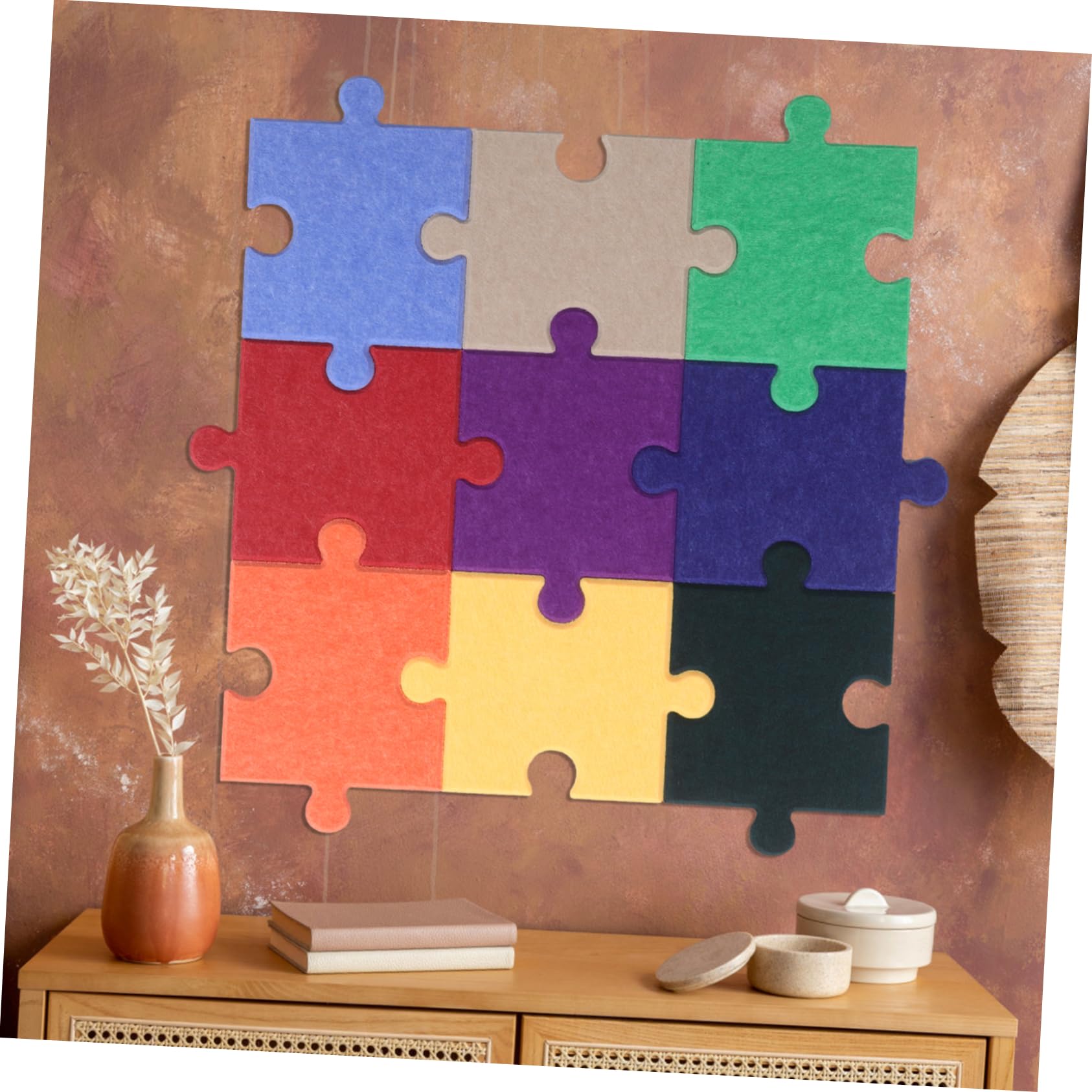 DECHOUS 10 Stück-Pack Selbstklebende Filz Puzzleteile Wandaufkleber Filzplatten Vielseitige Wanddekoration Kinderzimmer Büro Wohnzimmer
