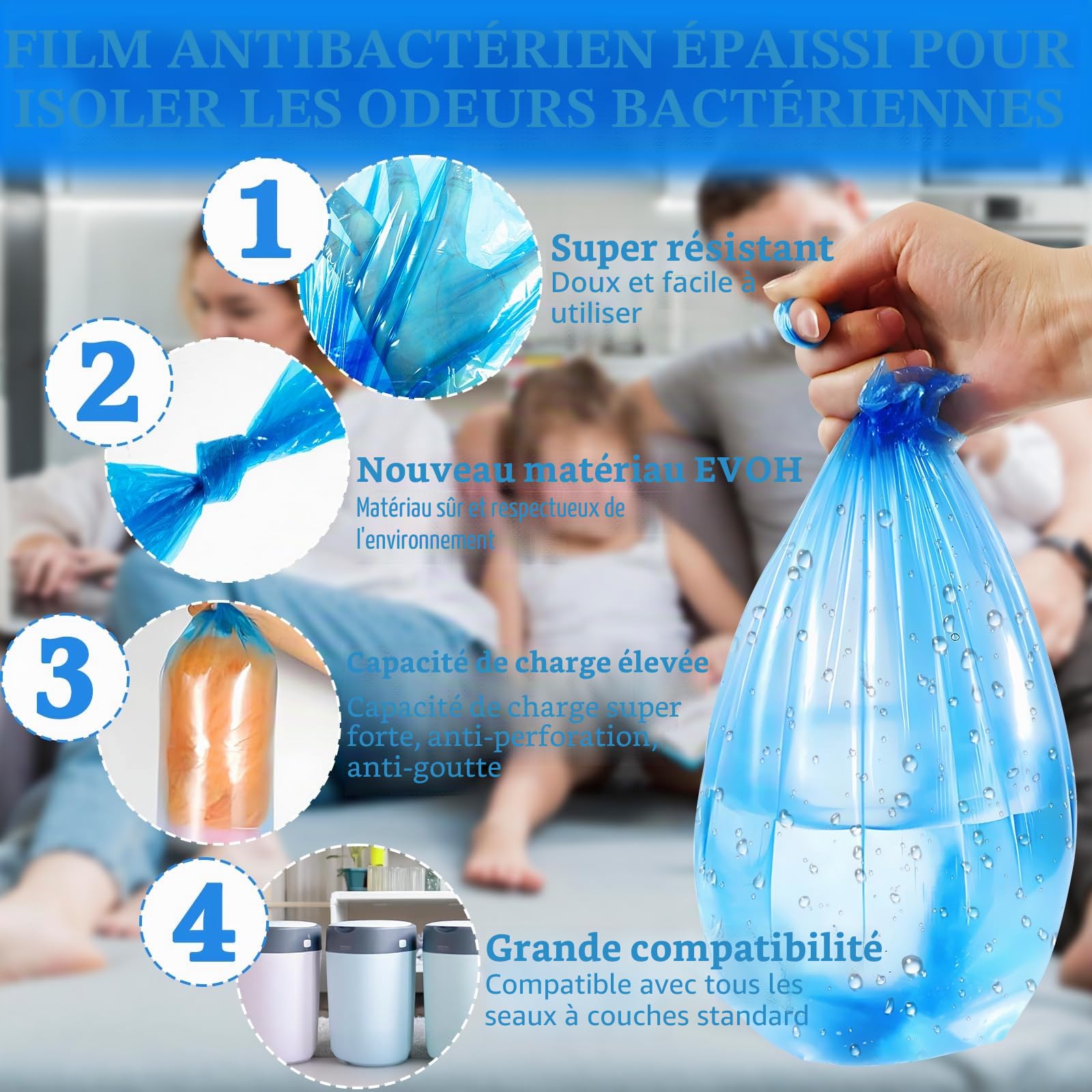 Lot de 12 Recharges Poubelle à Couche 4,5M Compatibles avec Tommee Tippee Twist & Click, Sangenic Tec, Simplee – Anti-Odeur, sans BPA, Sac Poubelle Couche Écologique