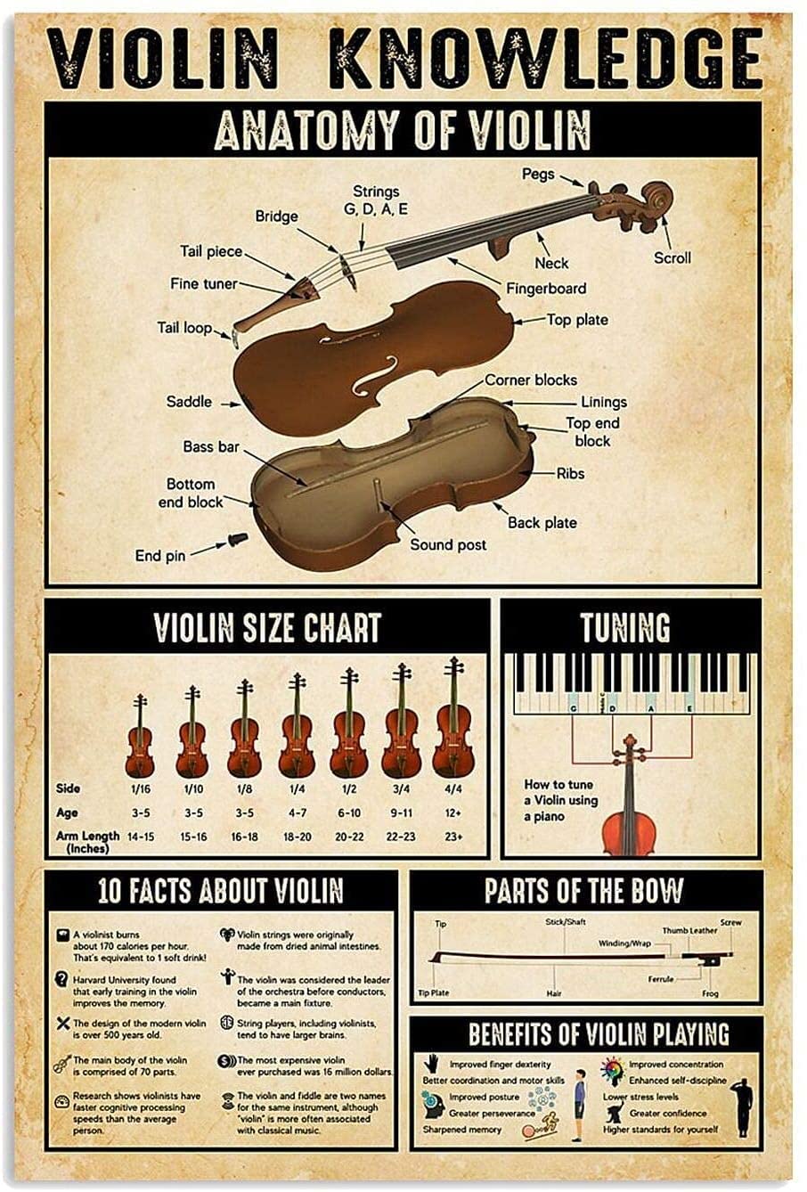 Violin Knowledge Retro Metal Tin Signs Vintage Aluminum Sign for Kitchen Home Bar Cafe Farm Room Wall Art Decor 8x12 Inches
