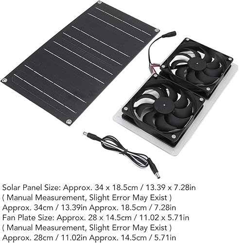 Miniatura 5 de Kit de ventiladores de panel solar, 100 W 12 V alimentado por energía solar, ventilador doble impermeable, ventilador de escape de bajo ruido,