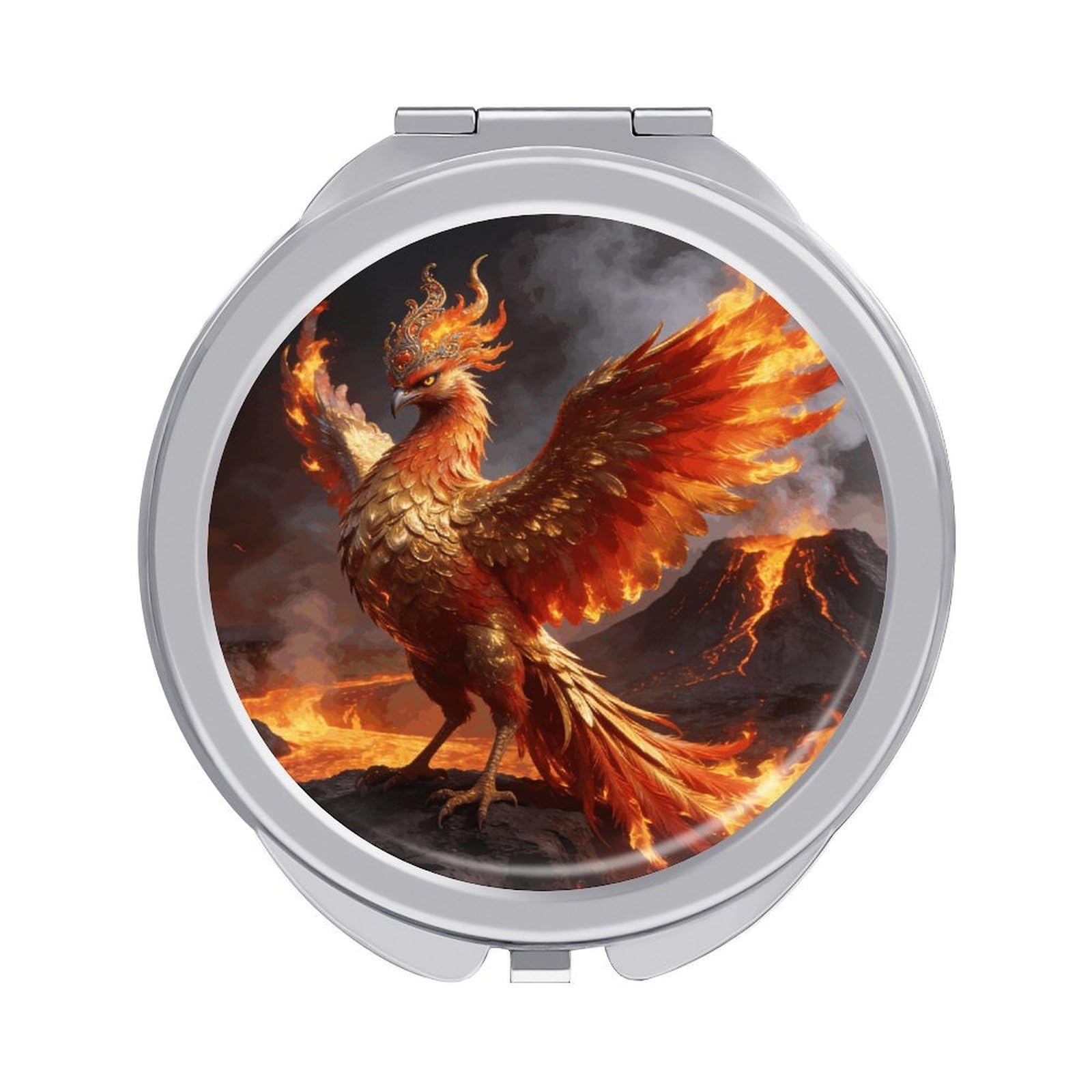 LZQPOEAS Pheonix Compact Mirror, Double-Sided Folding Makeup Mirror, Durable Metal Travel Pocket Mirror for Purse, Portable Round Touch-Up Mirror for Table Gifts and Everyday Use