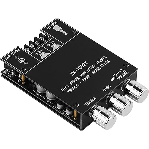 ZK-1002T Bluetooth Amplifier Board 2.0CH 100W*2 Mini Audio AMP with Treble and Bass Control, BT and AUX Inputs, DC 9-24V Stereo AMP Module for Home Speakers, Update Version APP Control