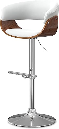 Miniatura 10 de SIMPLIHOME Lowell Taburete de bar giratorio ajustable, silla tapizada de metal de 33 pulgadas de altura del asiento en tela de aspecto de lino gris