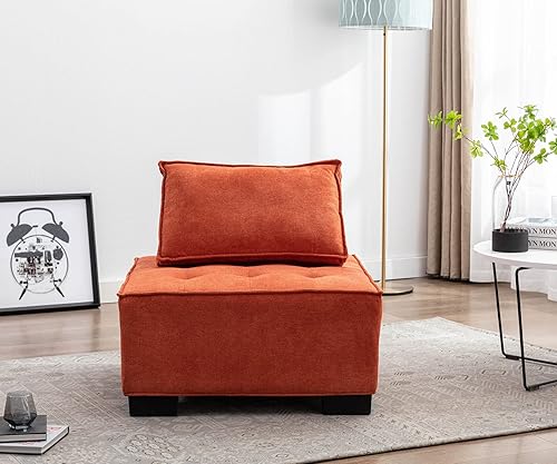 Miniatura 1 de Silla tapizada sin brazos silla moderna con estructura sólida cómoda otomana para relajarse leer y ver la televisión color naranja