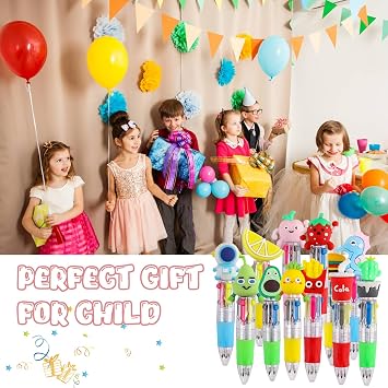 12 PCS Multi-Coloured Pens Set, Mini Retractable Fun Pens for Kids, Novelty Pens for Party Bag Fillers & School Class Gifts.
