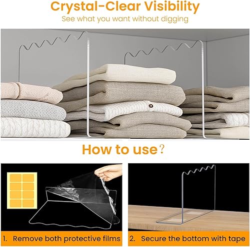 Miniatura 7 de OKPOW Organizador de armario con separadores de estantes, 10 pulgadas de alto x 12 pulgadas de profundidad, acrílico transparente, resistente,