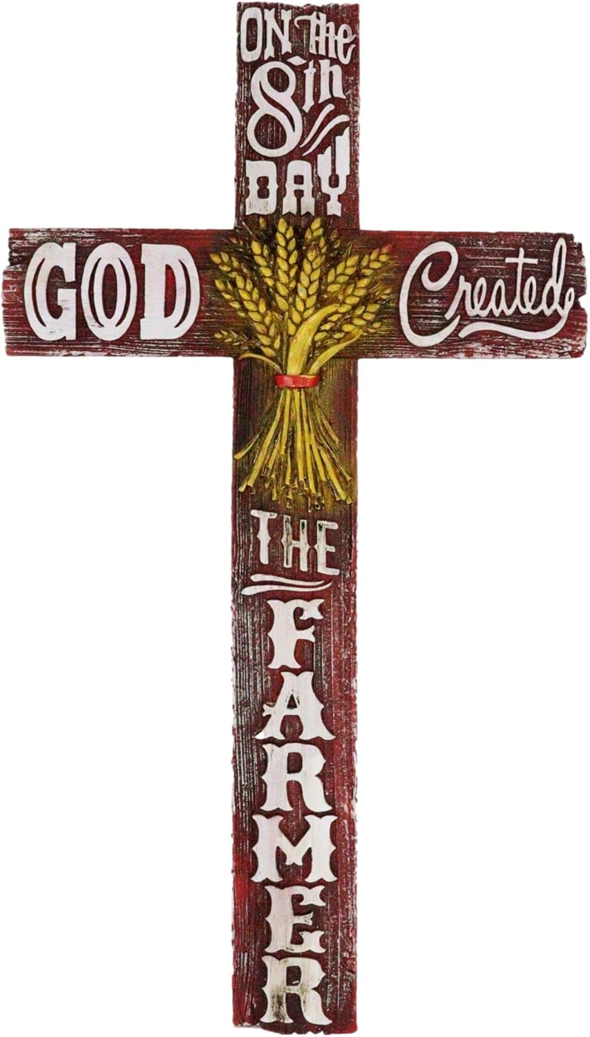 Ebros Gift Rustic Western On The 8th Day God Created The Farmer With Golden Wheat Harvest Wall Cross Decor Plaques Crucifix Inspirational Christian Themed Accent Decorative Crosses