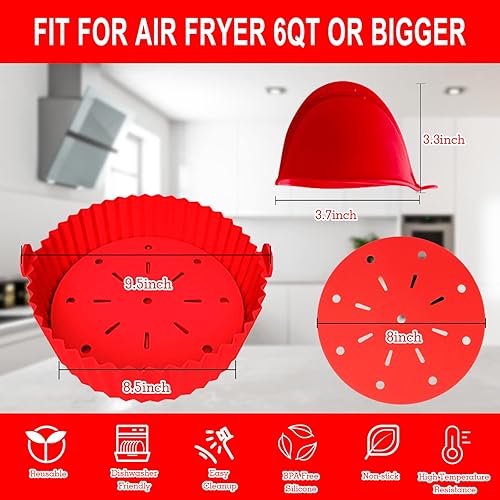 Miniatura 3 de MEKAFU Forro de silicona para freidora de aire freidora de aire de 95 pulgadas olla de silicona con alfombrilla de filtro de aceite y manoplas cesta