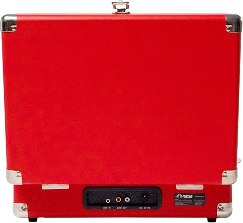 Miniatura 3 de VICTOR Metro - Tocadiscos portátil de maleta de 3 velocidades con doble entrada y salida Bluetooth y altavoces estéreo integrados, rojo (VSRP-800-RD)
