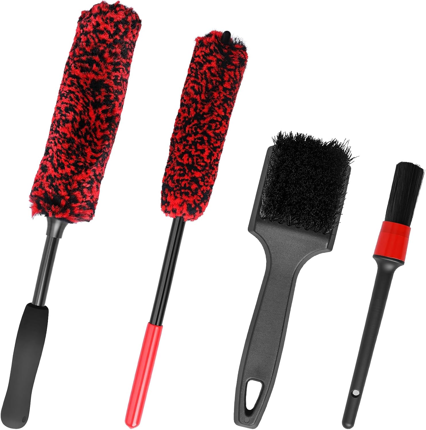 4PCS Wheel Brush Kit for Cleaning Wheels and Tires, Wheel Cleaner Brush, Detail Brush, Heavy-Duty Stiff-Bristle Brush, Tire Cleaning Brush Suitable for Trucks, Cars, RVs