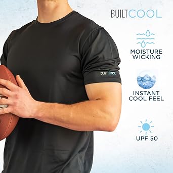 BUILTCOOL Mens Crew Neck Shirt Quick Dry Shirts for Men, Instant Cooling Moisture Wicking, UPF 50 Sun Protection